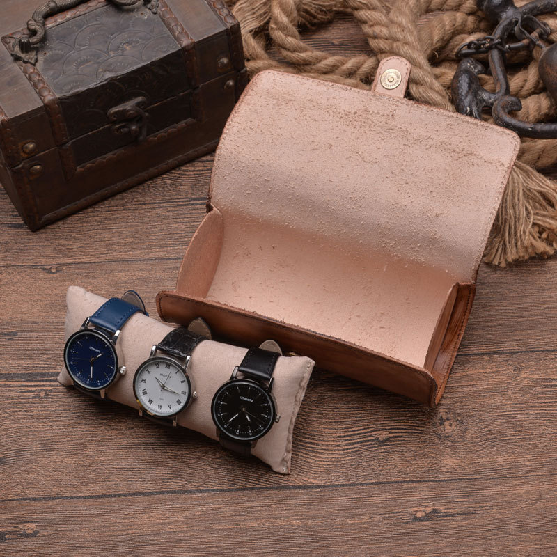 Retro Nostalgic Round Watch Box 3 slots Pieces Set Removable Portable Two Couples Watch Box