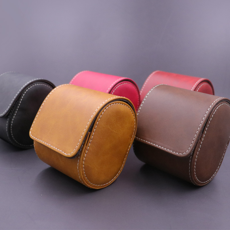 Watch Bracelet Storage Bag Case Leather 1 Slot  Portable Travel Watch Genuine Leather Pouch Watch Roll Bag Leather for Men Women