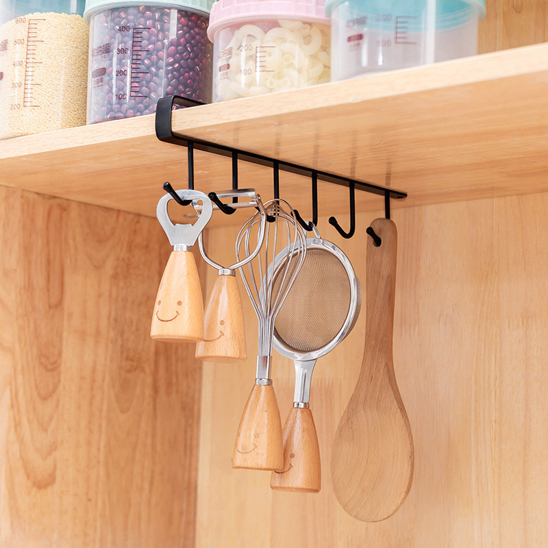 Wrought iron cabinet six hook storage rack wardrobe hanging cabinet durable non-trace clip hook iron hook