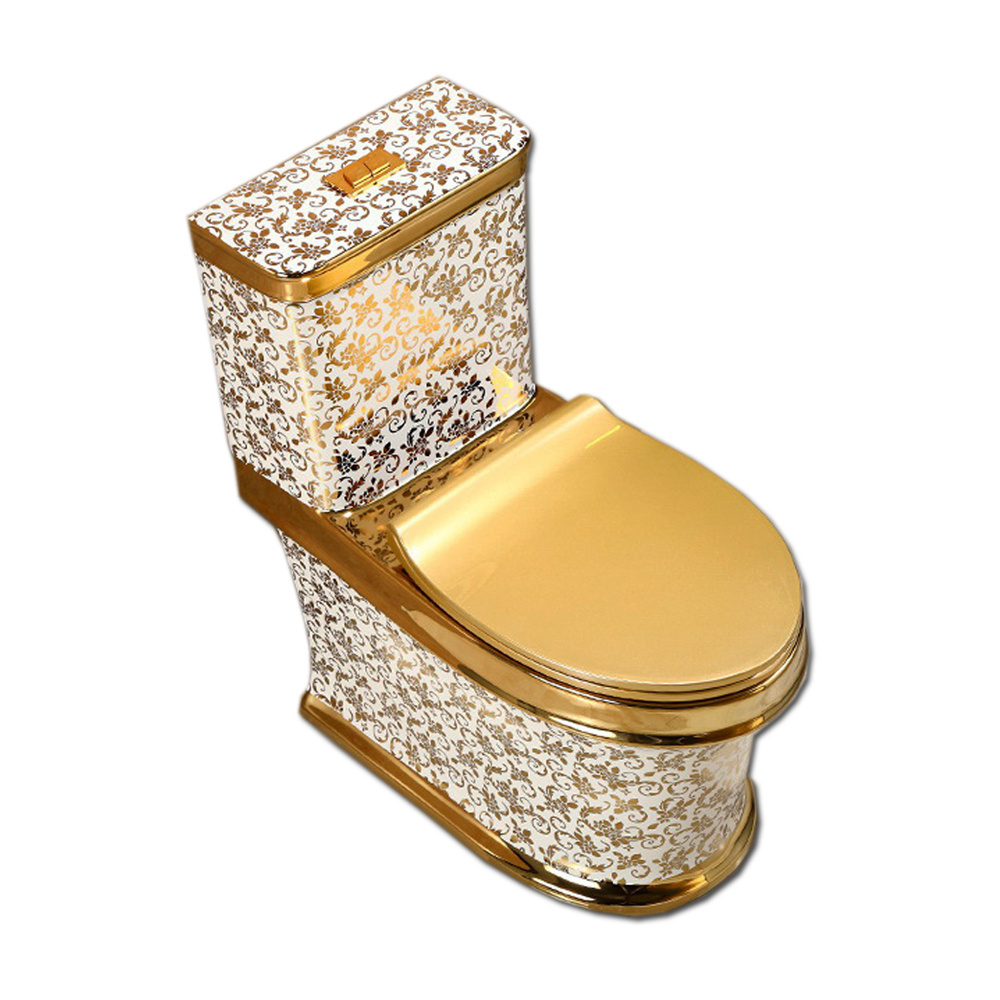 Hot bathroom golden toilet design one piece ceramic gold colored toilet for sale