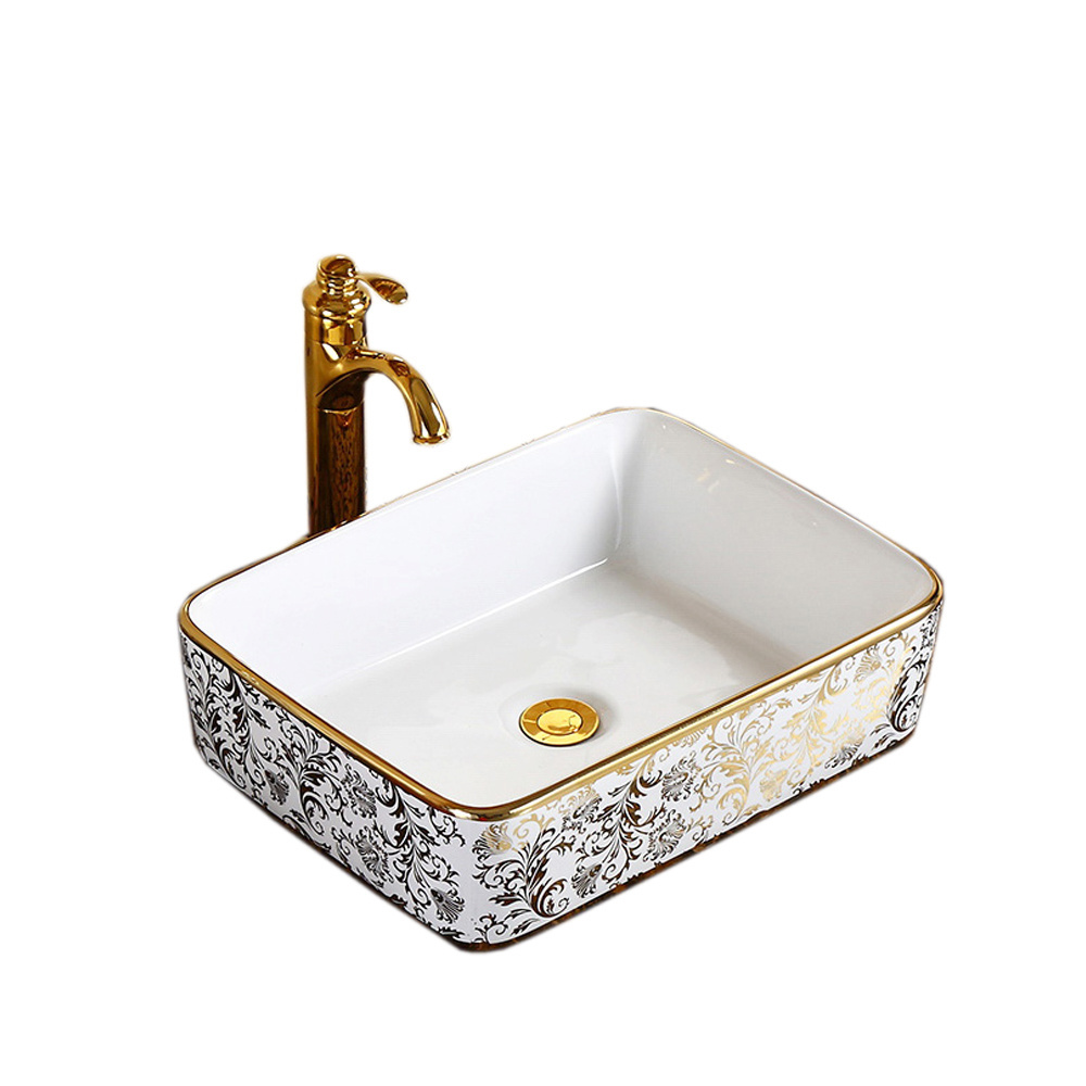 Above mounted wash bash sink bathroom plating porcelain gold basin