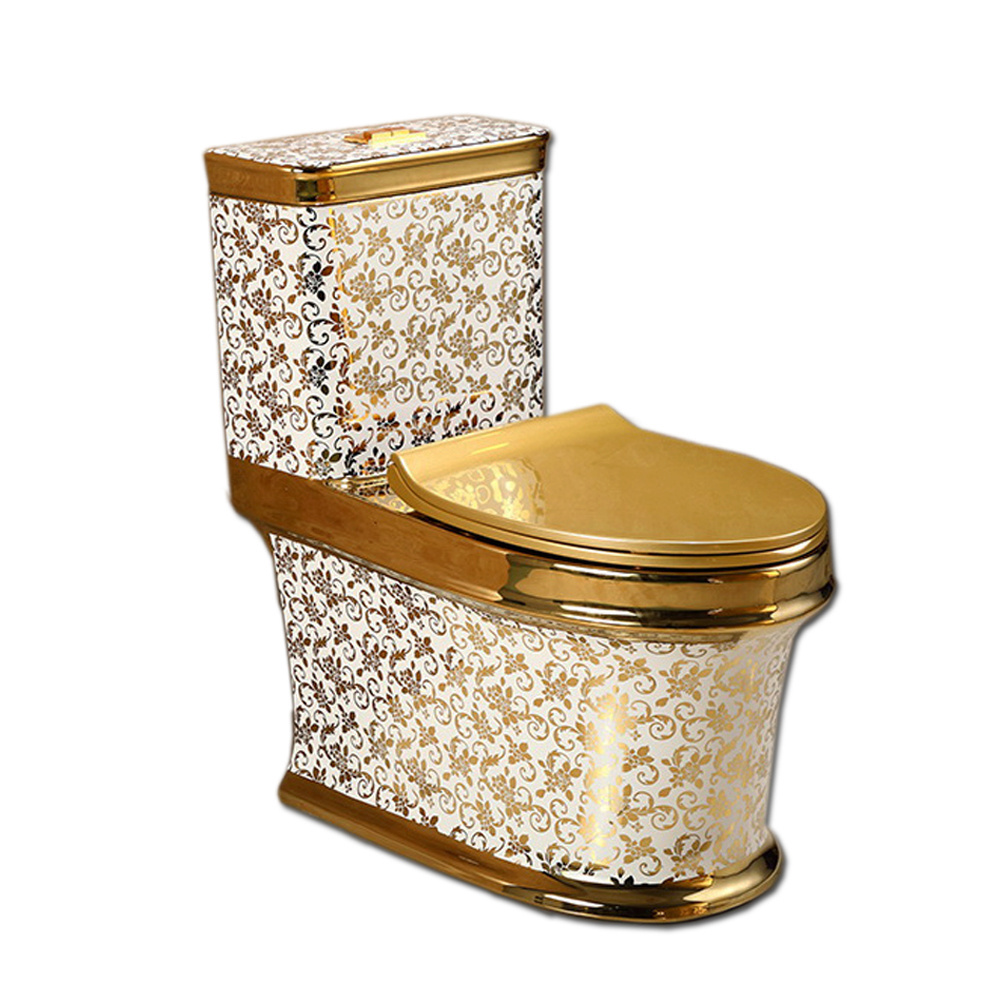 Hot bathroom golden toilet design one piece ceramic gold colored toilet for sale