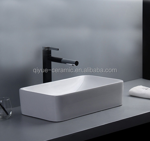 Modern Above Countertop Ceramic Washbasin Bathroom Porcelain Hand Wash Rectangular Sinks