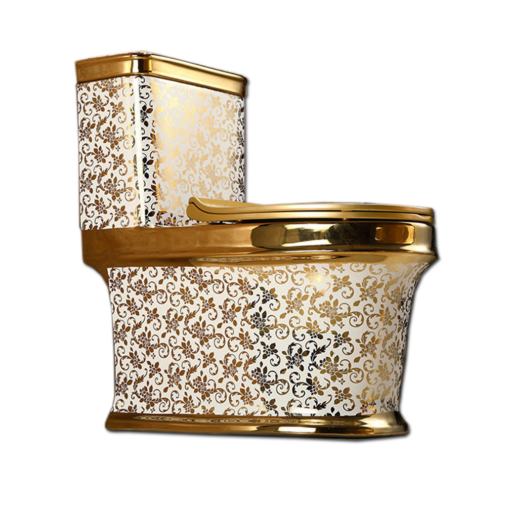 Hot bathroom golden toilet design one piece ceramic gold colored toilet for sale