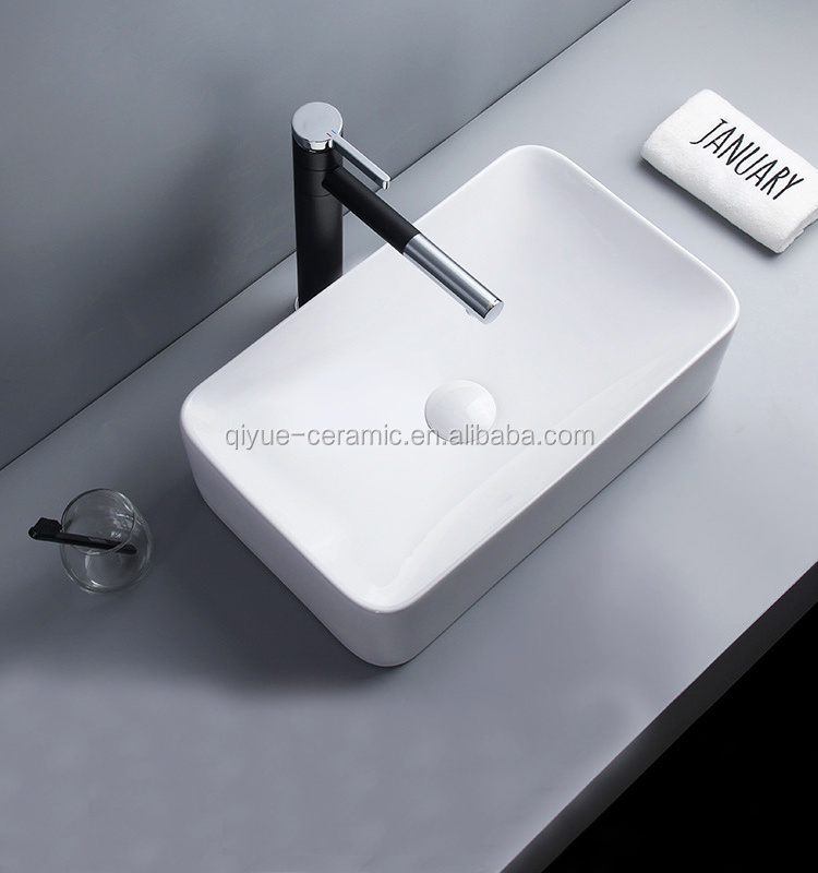 Modern Above Countertop Ceramic Washbasin Bathroom Porcelain Hand Wash Rectangular Sinks