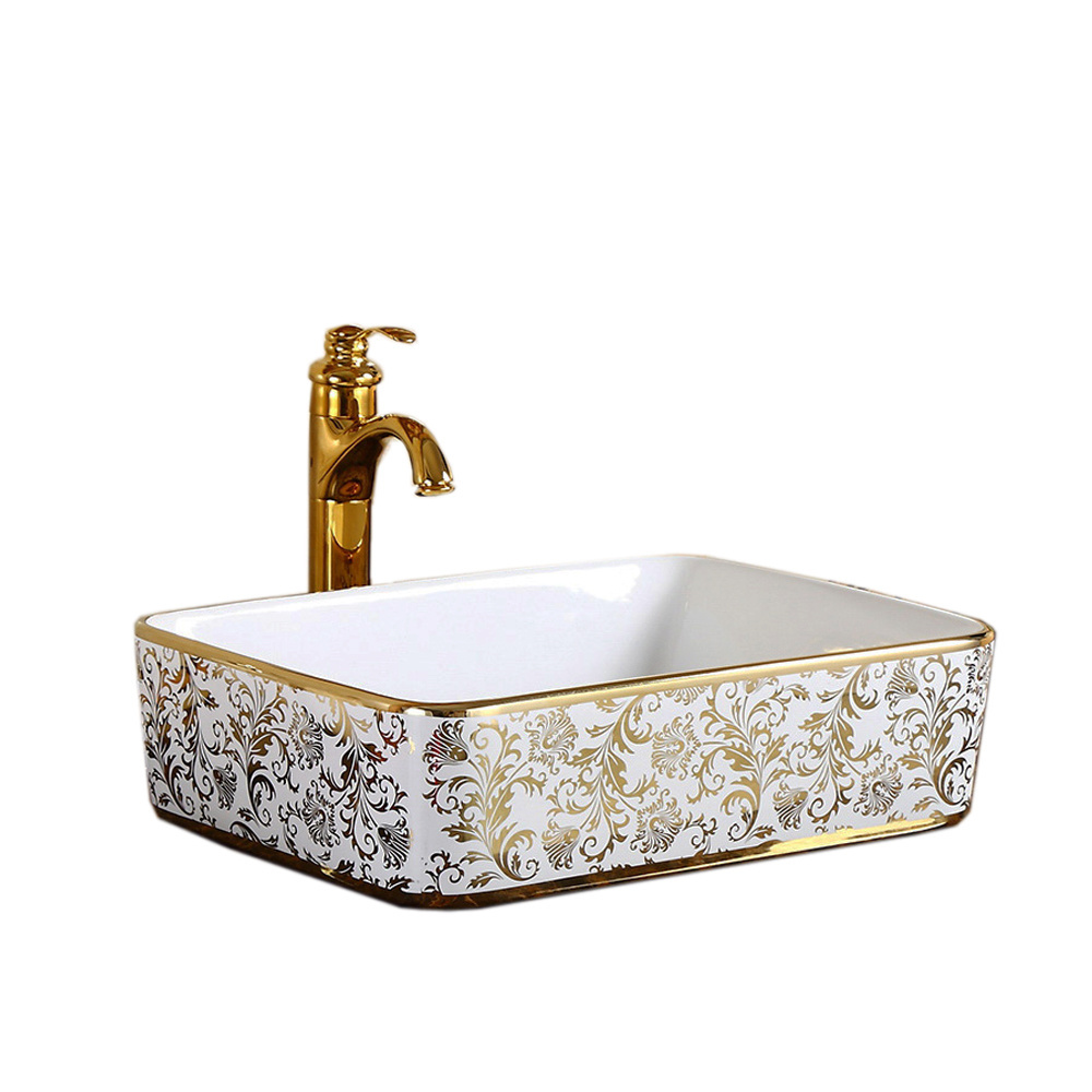 Above mounted wash bash sink bathroom plating porcelain gold basin