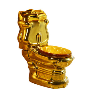 Electroplating bathroom European style wc ceramic floor mounted s trap gold two pieces toilet