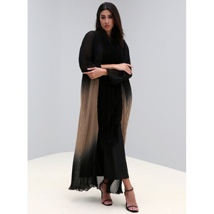 Beige And Black Gradient Pleated Chiffon Abaya With Under  Abaya Dress