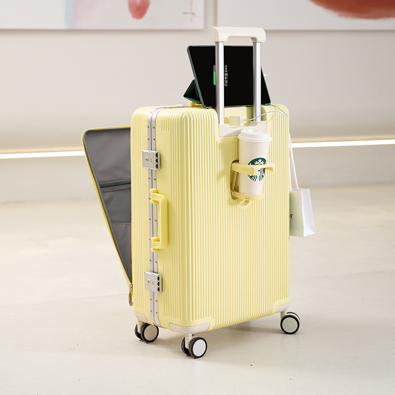 July Front Opening Wholesale Luggage with Removable Wheels Multifunctional Aluminum Frame luggage rack PC Password Suitcase