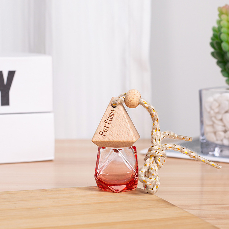 Hanging 10ml Car Perfume Bottle essential oil diffuser Glass Bottle car air freshener bottle with wooden lid