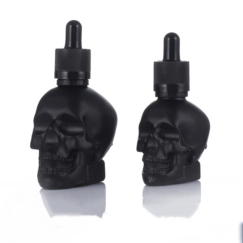 30ml Cool Spray black Skull Glass bottle  30ML 60ml 120ml Black Skull  Glass Dropper Bottles