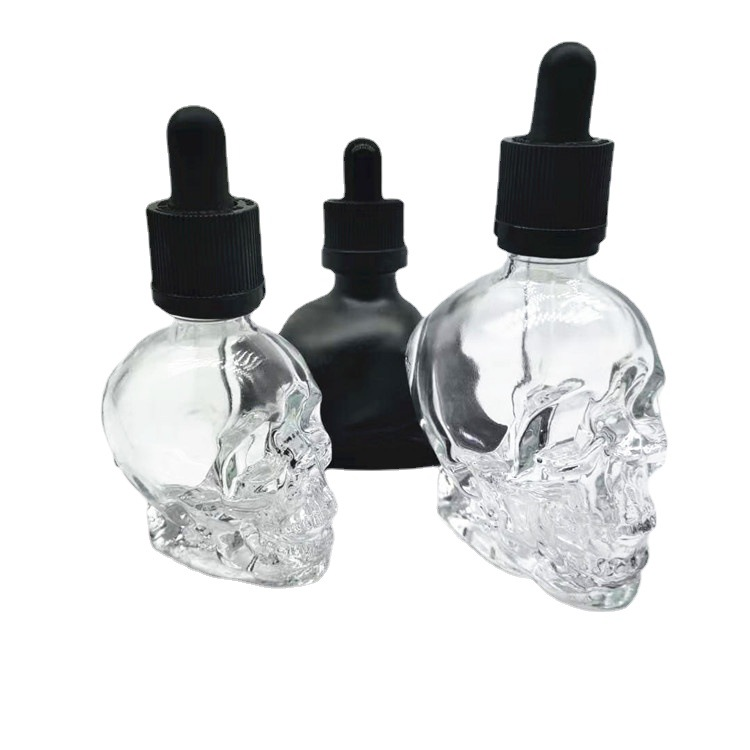 30ml Cool Spray black Skull Glass bottle  30ML 60ml 120ml Black Skull  Glass Dropper Bottles