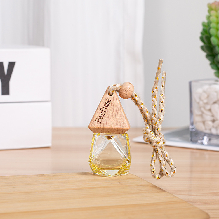 Hanging 10ml Car Perfume Bottle essential oil diffuser Glass Bottle car air freshener bottle with wooden lid