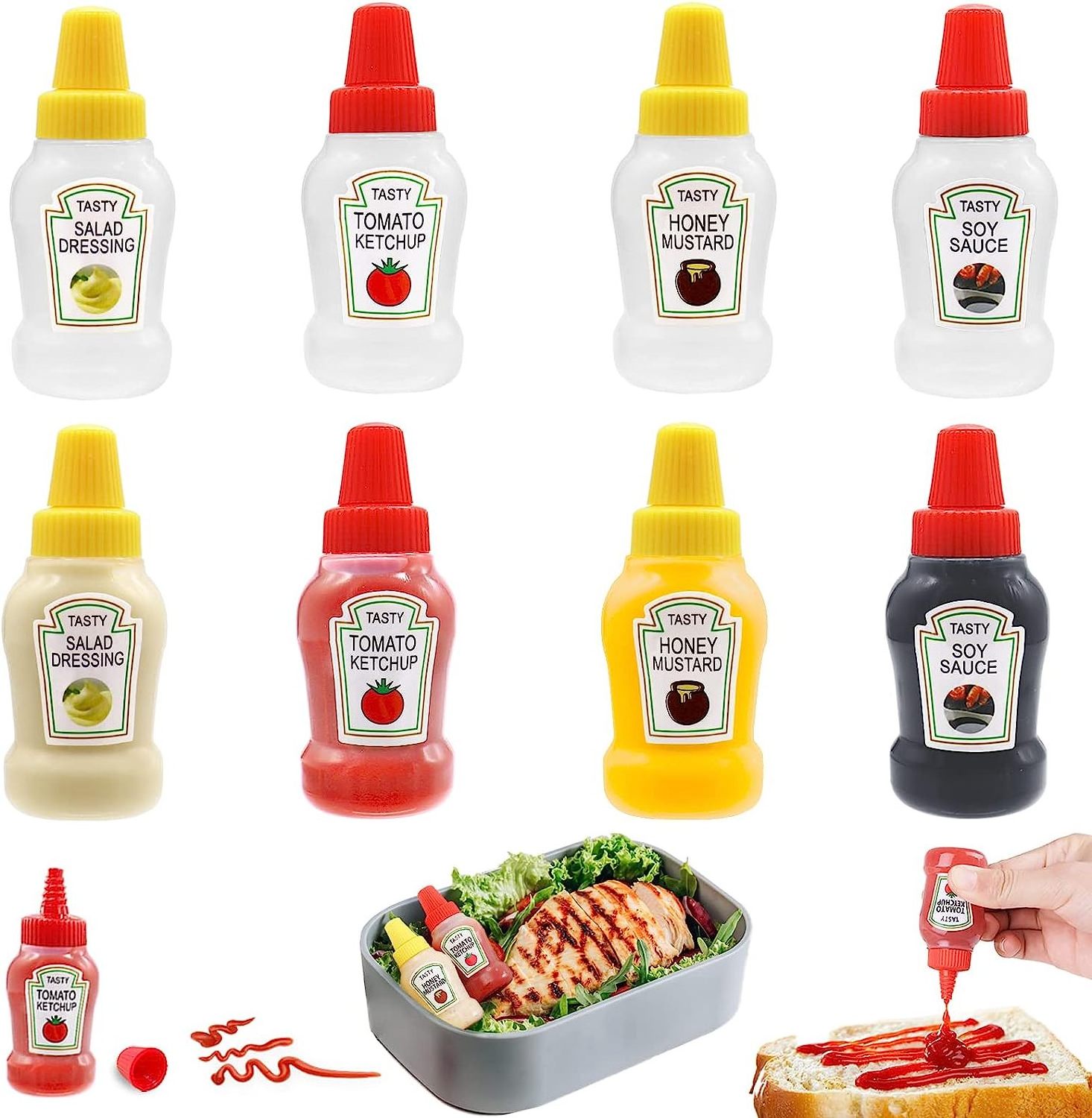 R New 25ml Travel Portable Mini Ketchup Tomato Mayonnaise Container Mustard Dispenser Small Sauce Squeeze Bottle with Spout Cap