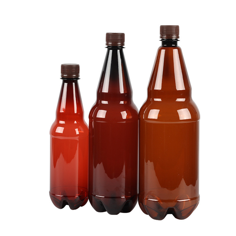 Amber 1000ml PET plastic beer bottle empty 1 liter water bottle beverage liquid wrapped bottle