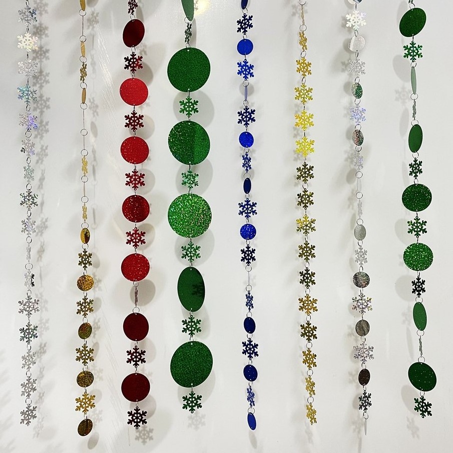 Xmas Party Sequins Garland Laser Circle Snowflake Tree Tassel Curtain For Christmas Ceiling Decorating