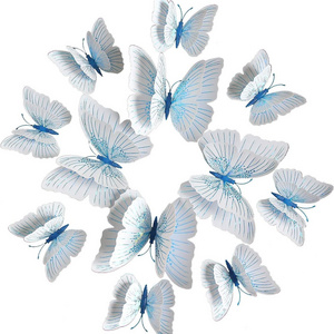 7 Colors Double Wings Glossy Crystal Butterflies Wedding Wall Decorations 12pcs 3D Plastic Butterfly