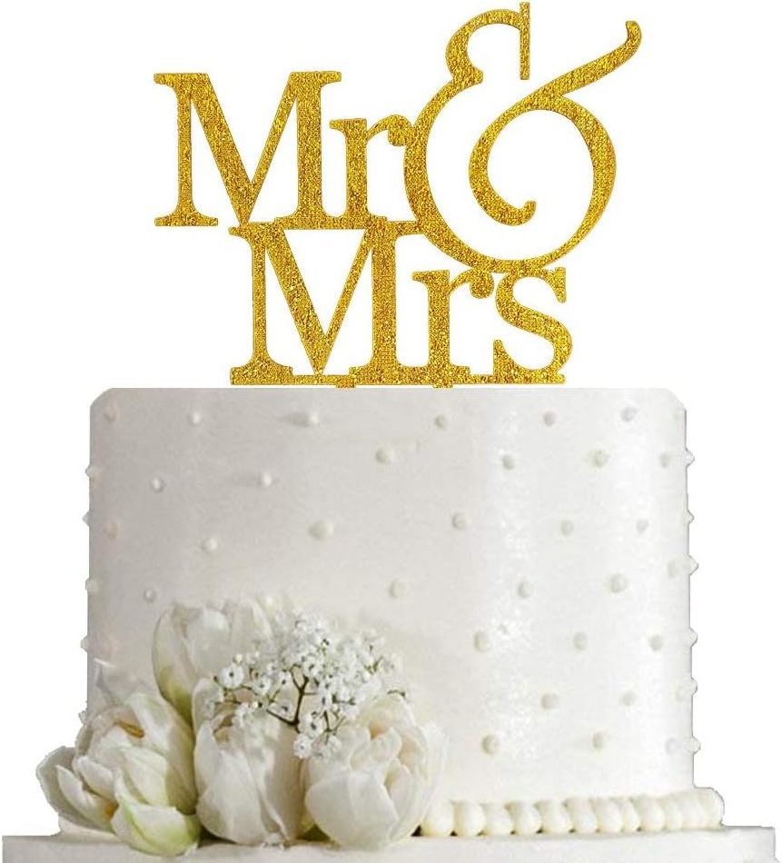 Wedding Anniversary Engagement Party Cake Decoration Gold Silver Glitter MR MRS Acrylic Cake Topper