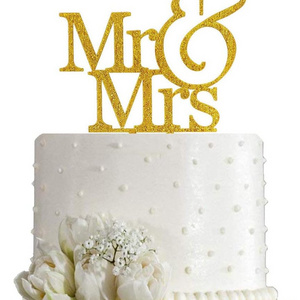 Wedding Anniversary Engagement Party Cake Decoration Gold Silver Glitter MR MRS Acrylic Cake Topper