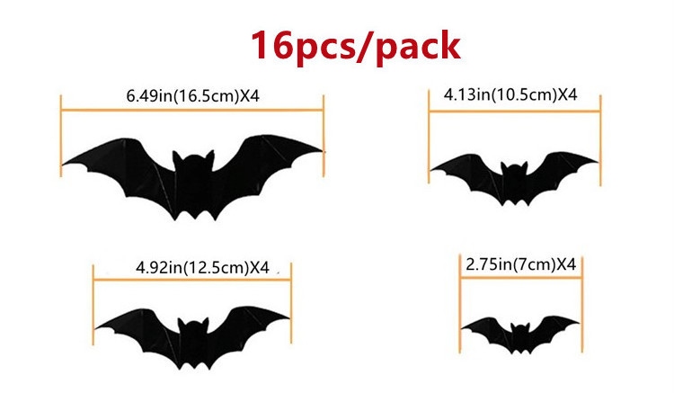 16pcs 3D PVC Black Bats Sticker Carnival Party Cute Decoration Halloween Bat Stickers