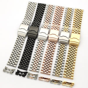 good quality diver diving 5 rice beads metal solid curve end steel watch band watch strap bracelet