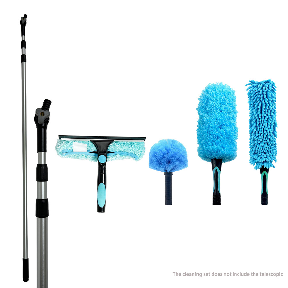 Window cleaning equipment spider web cleaning microfiber fluffy duster with extension pole 6pcs cleaning tool set