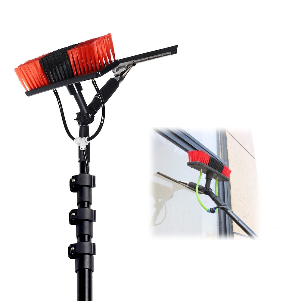 Qiyun New Product Car Wash Brush Telescopic Aluminum Water Fed Pole Brush with Scraper System for Window Cleaning