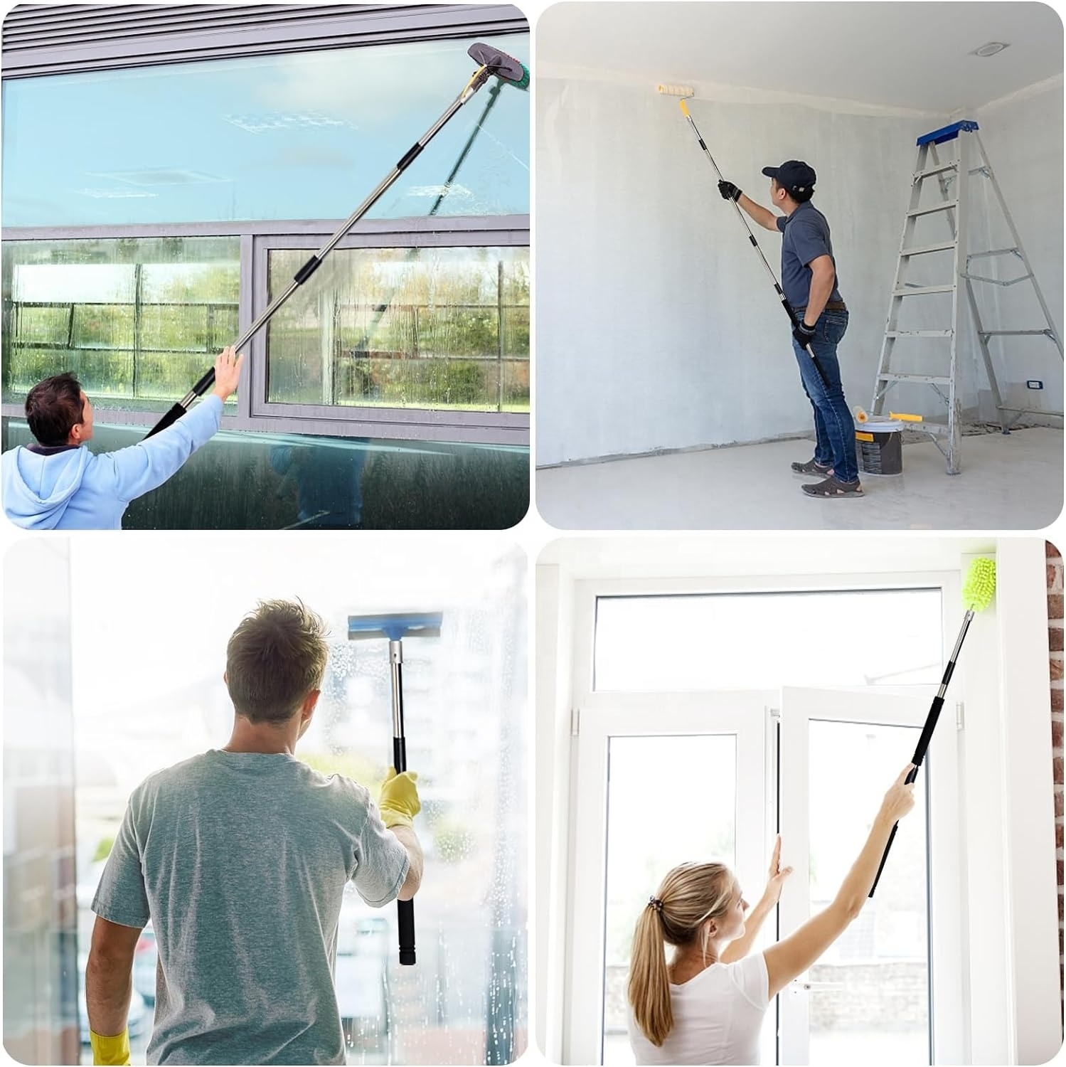 Qiyun Eco-Friendly Flip Cam Locking Window Cleaning Telescopic Stick paint roller extension pole