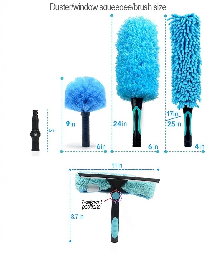 Window cleaning equipment spider web cleaning microfiber fluffy duster with extension pole 6pcs cleaning tool set