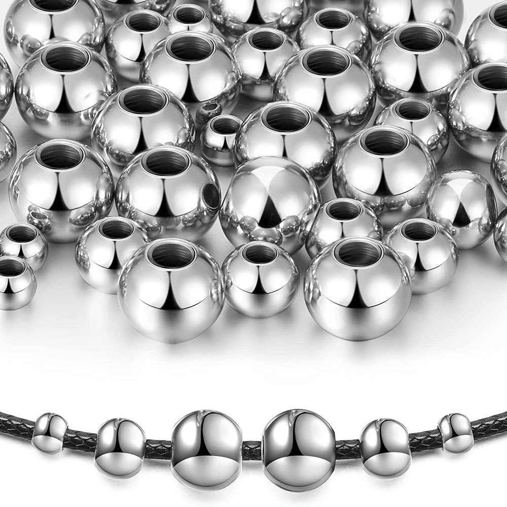 Factory Price 2-12mm Stainless Steel Jewelry Making Beads, Round Big Hole Stainless Steel Spacer Beads