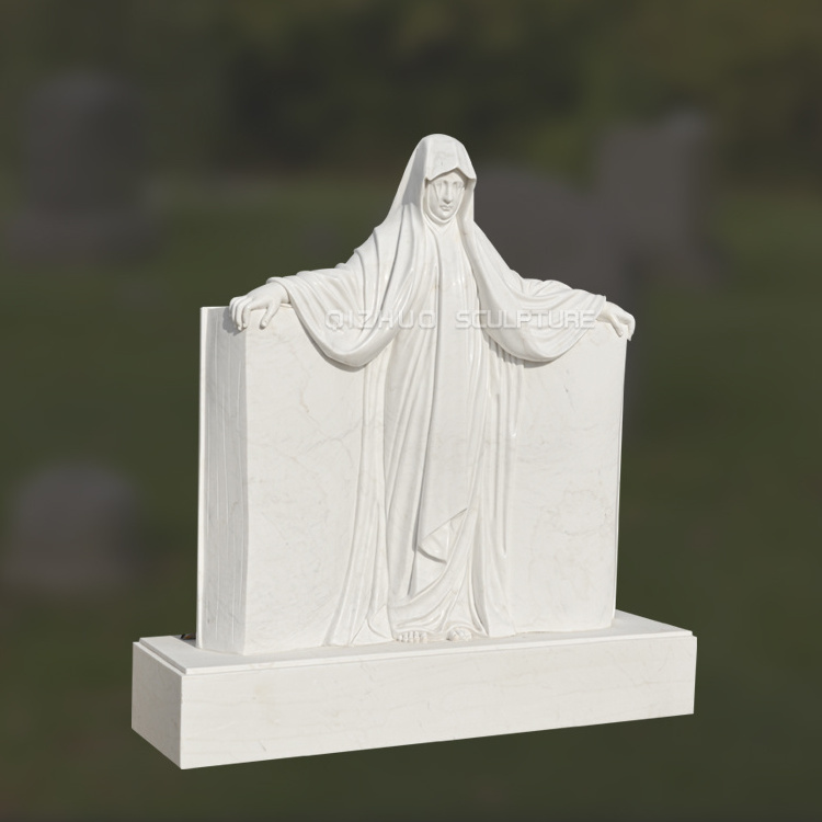 Hand Carved Cemetery Natural Stone Monuments White Marble Book Figure Gravestones