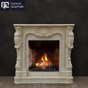 French Style Antique Indoor Home Decor Nature Carving Stone Beige Marble Fireplace Surround Modern