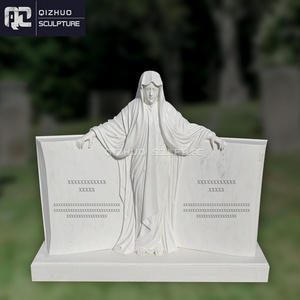 Hand Carved Cemetery Natural Stone Monuments White Marble Book Figure Gravestones