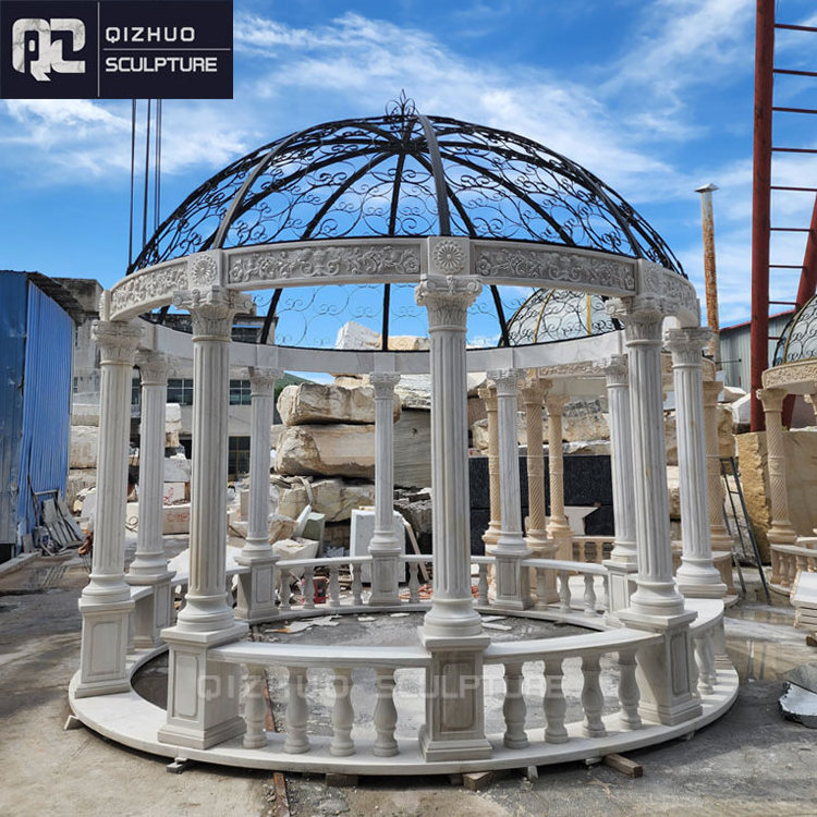 Classic Style Customized Marble Pavilion Made Hand Carved Garden Roman Column White Stone Wedding Gazebo