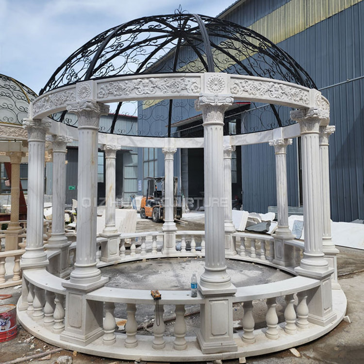 Classic Style Customized Marble Pavilion Made Hand Carved Garden Roman Column White Stone Wedding Gazebo