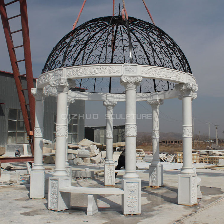 Classic Style Customized Marble Pavilion Made Hand Carved Garden Roman Column White Stone Wedding Gazebo