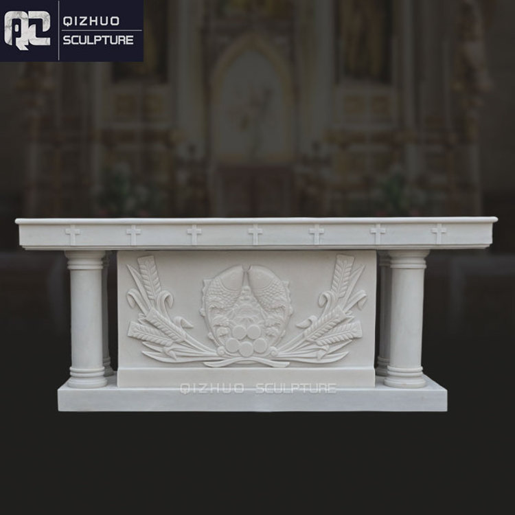 Wholesale Classic Style Hand Carved Natural Stone Catholic Antique Design White Marble Altar For Church