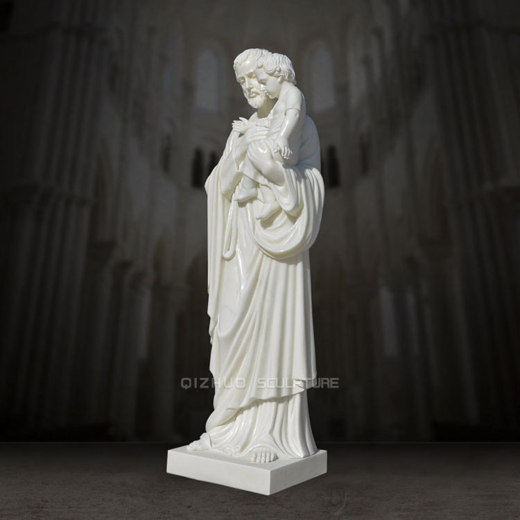 Life Size Hand Carved Famous Sculpture Catholic Religious White Marble St. Joseph With Baby Jesus Statue For Church