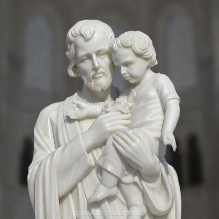 Life Size Hand Carved Famous Sculpture Catholic Religious White Marble St. Joseph With Baby Jesus Statue For Church