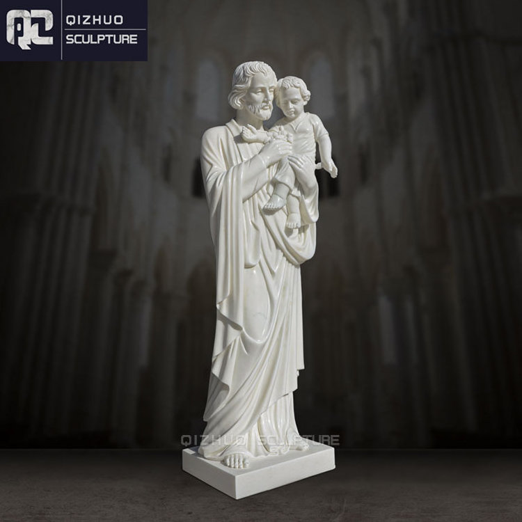 Life Size Hand Carved Famous Sculpture Catholic Religious White Marble St. Joseph With Baby Jesus Statue For Church