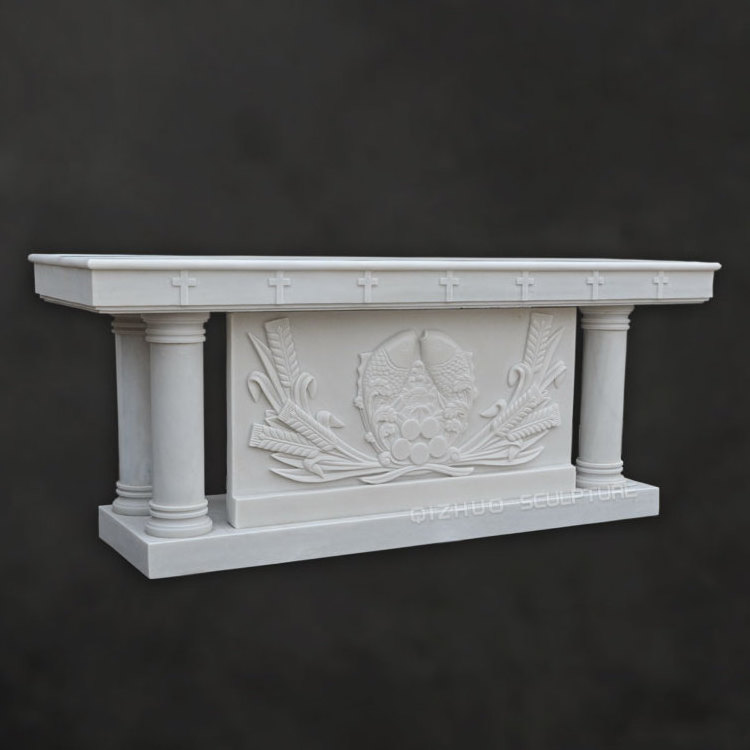 Wholesale Classic Style Hand Carved Natural Stone Catholic Antique Design White Marble Altar For Church