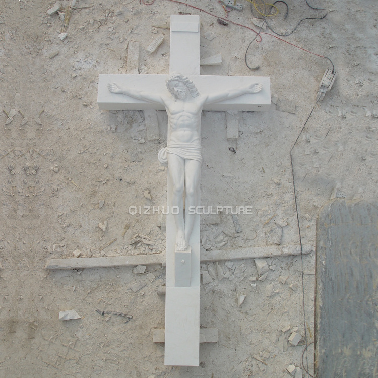 Life Size Religious Church Decor Famous Crucifix Sculpture Natural Stone White Marble Jesus Statues On Cross