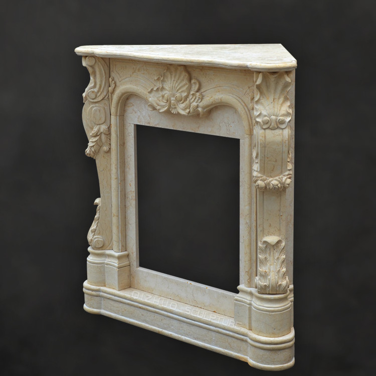 French Style Antique Indoor Home Decor Nature Carving Stone Beige Marble Fireplace Surround Modern