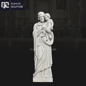 Life Size Hand Carved Famous Sculpture Catholic Religious White Marble St. Joseph With Baby Jesus Statue For Church