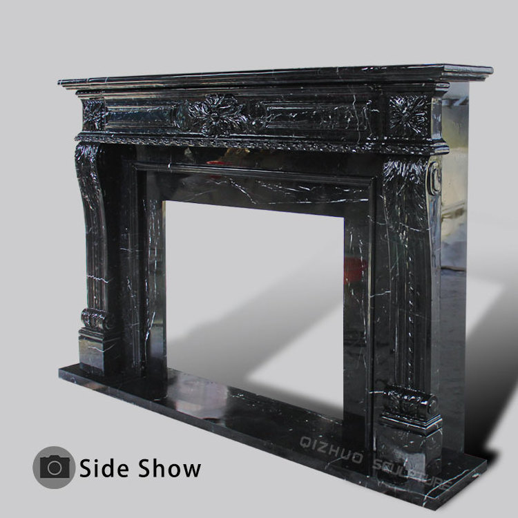 French Modern Style Antique Indoor House Decor Natural Granite Black And White Marble Fireplace Mantle Surround On Sale