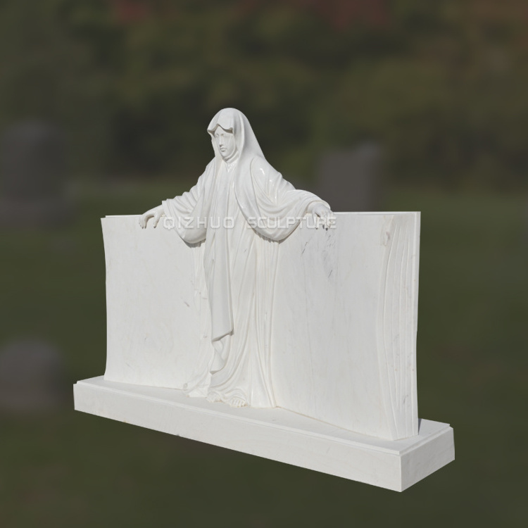 Hand Carved Cemetery Natural Stone Monuments White Marble Book Figure Gravestones