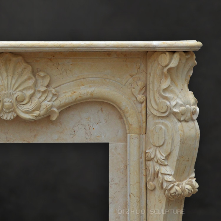 French Style Antique Indoor Home Decor Nature Carving Stone Beige Marble Fireplace Surround Modern