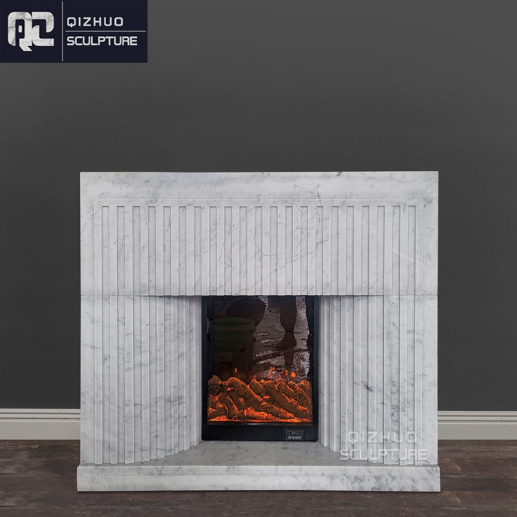 New Design Simple Modern Indoor Home Used Hand Carved Natural Stone Cultured White Marble Fireplace Frame