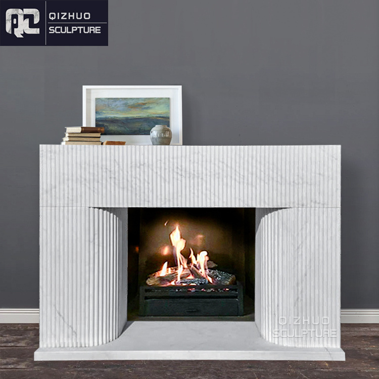 New Design Simple Modern Indoor Home Used Hand Carved Natural Stone Cultured White Marble Fireplace Frame