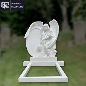 Factory Price Hand Carving White Marble Weeping Angel Tombstone Stone Memorial Headstone